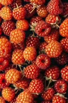 Salmonberry texture background, Rubus spectabilis fruits pattern, many salmonberries mockup, bramble berries