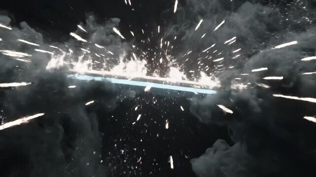 Neon Ring Portal Opens in Fiery Clouds