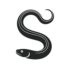 Obraz premium A stylized black and white illustration of a moray eel forming an s shape