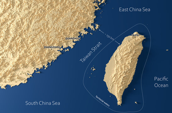 3D Relief Map of the Taiwan Strait and East Asian Coastline