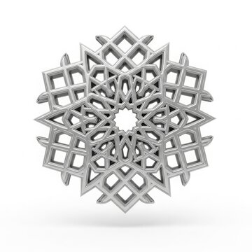 Glossy 3 d islamic geometric decorative pattern, silver color