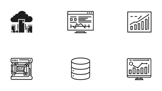 Data Icon Array: A collection of meticulously crafted line icons representing the essence of data, technology, and analytics. Evoking a sense of precision and innovation in the digital sphere.