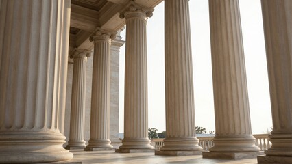 Naklejka premium Close-up of classical marble columns at a government building in Athens, Greece.