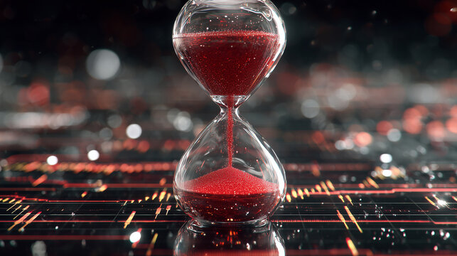 Deadline Concept with Sand Timer on Cyber Background