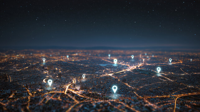 GPS Tracking Concept with City Roads and Marker Pins