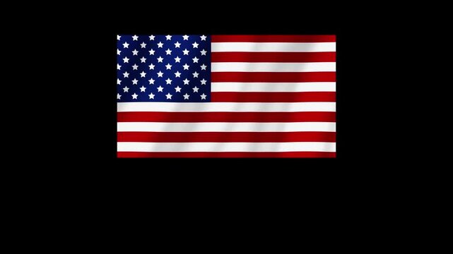 The US flag appears on a black background with a mosaic and glitch effect. 4K