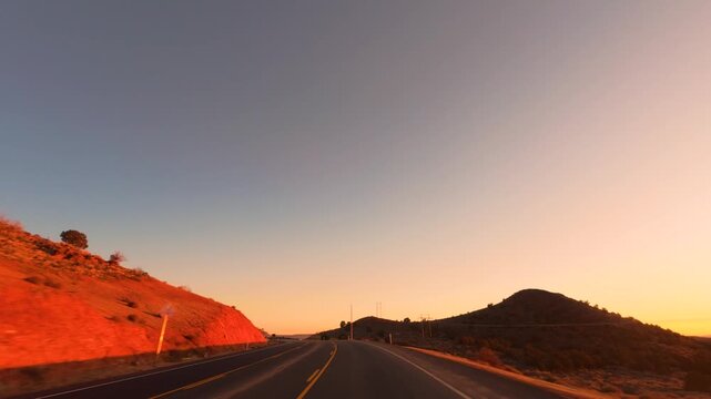 Approaching La Verkin Utah at Sunset &mdash; Desert Highway Drive POV