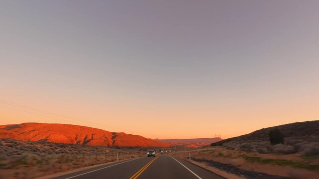 Approaching La Verkin Utah at Sunset &mdash; Desert Highway Drive POV
