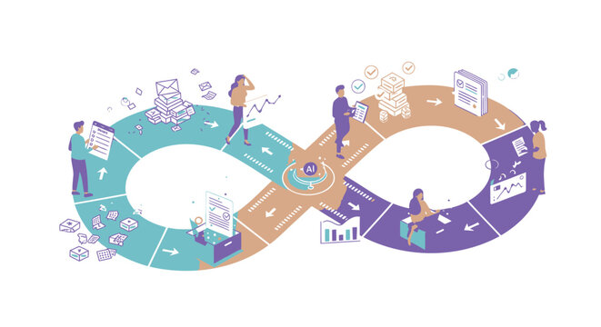 Business workflow, infinite loop, process cycle, productivity concept, vector illustration