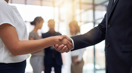 Professional business handshake between two colleagues, symbolizing successful partnership and agreement in a modern. © Christine