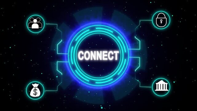 Connect digital network interface appears. Digital network interface glows. This digital network interface connects users across a global infrastructure for professional business.