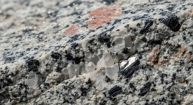 Macro view of granite stone surface texture with mineral grains.