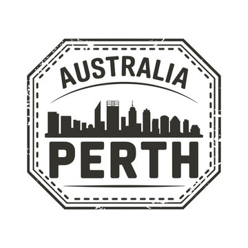 Australia perth stamp with skyline illustration travel and tourism concept