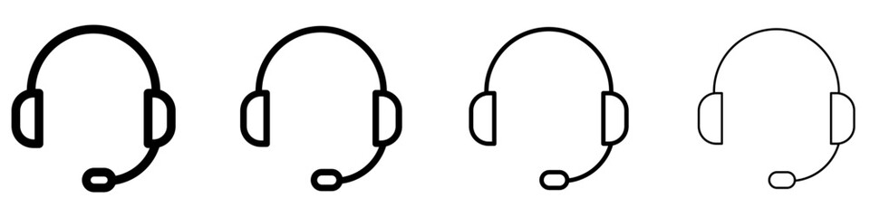 Set of linear headset icons with a microphone and different line weights. Minimalist symbols for visualizing customer support, call center, or online communication. Vector illustration. © Viktoriia