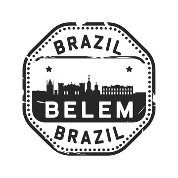 A distressed stamp featuring the cityscape of bel m brazil