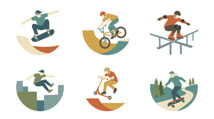 Naklejka premium Urban street sports and culture set in vintage hand drawn illustration style