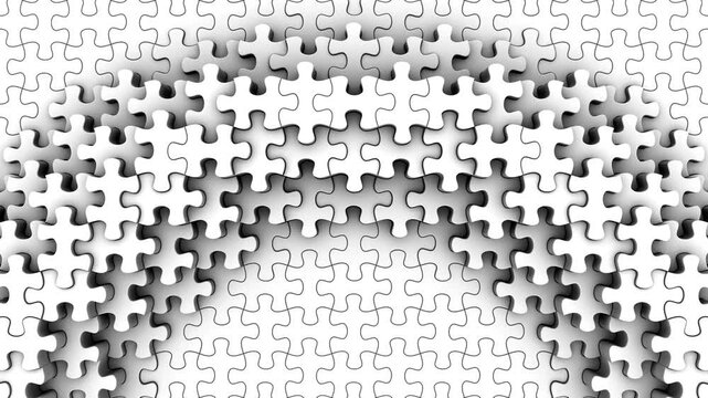 Puzzles Form a Wave. Abstract motion, 3d rendering, 4k resolution
