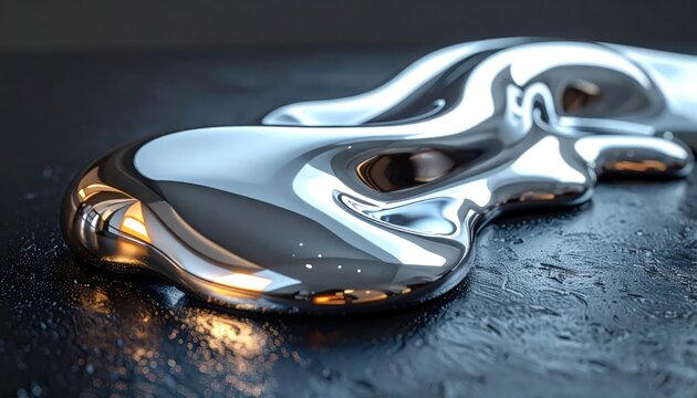 Liquid Metal Flowing Abstract Shape Reflecting Light.