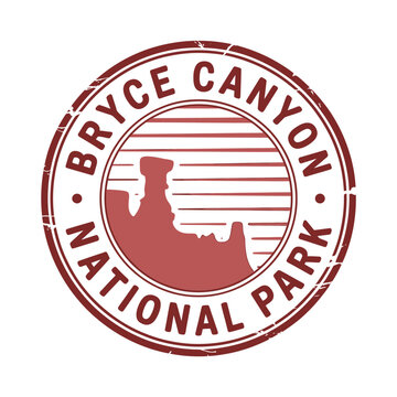 Bryce canyon national park souvenir stamp with hoodoo illustration