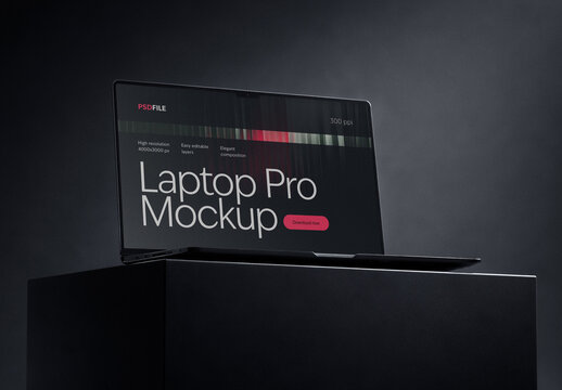 Laptop Mockup on Dark Stage