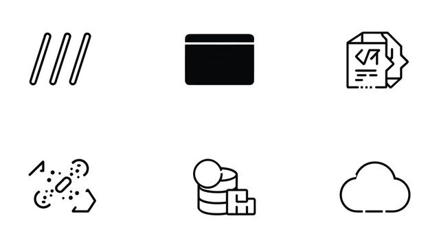 Tech Icons and Digital Concepts: Minimalist icons depicting technology, digital elements, and the evolving landscape of innovation. Illustrating coding, data, and cloud computing. 