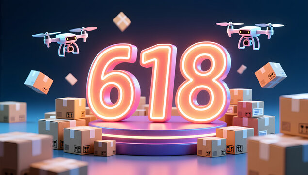 618 E-commerce Sale Carnival Tech Logistics Illustration