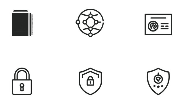 Digital Security Icon Set: An array of minimalist icons symbolizes crucial aspects of data security, internet connectivity, and network protection.