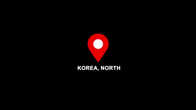 Korea, North location symbol. Panama country name text down location pin pointer icon black background 4K video.