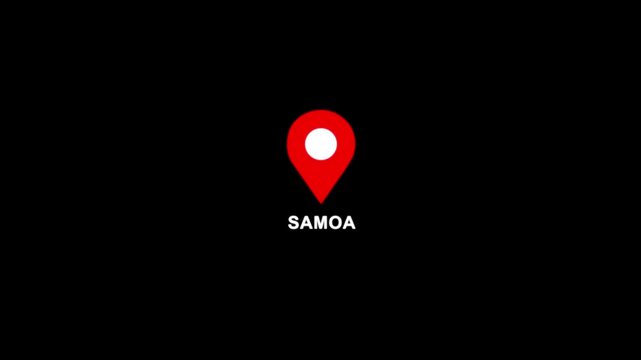 Samoa location pin animation. Map marker icon with country name on black background 4k video.