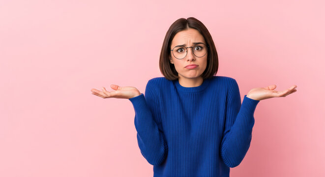 Young Woman Shrugging Gesture Showing Uncertainty and Disappointment