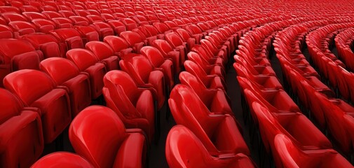 Obraz premium The Red Stadium Seats Curving in Endless Repetitive Rows of Glossy Chairs