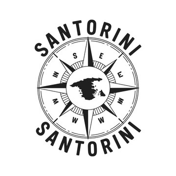 Santorini compass rose design with island silhouette and directional markings