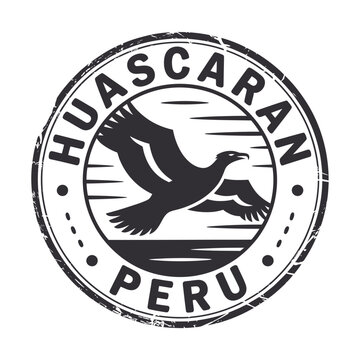 Vintage style huascaran peru stamp with an eagle in flight illustration
