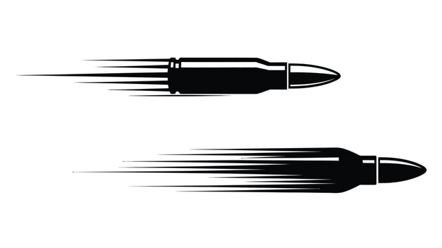 A speeding bullet graphic with motion lines stark black silhouette