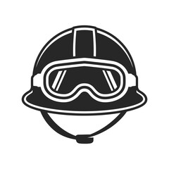 Fototapeta premium Black and white illustration of a construction helmet with goggles