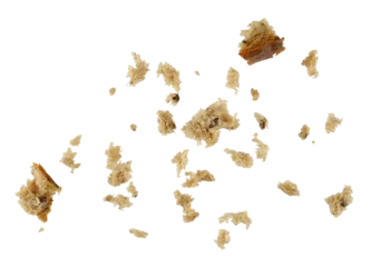Fototapeten Brot Scattered bread crumbs isolated on a transparent background. full depth of field. PNG.  © gangster9686