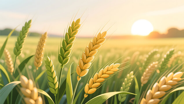 Wheat ears getting plump in the field during Xiaoman solar term