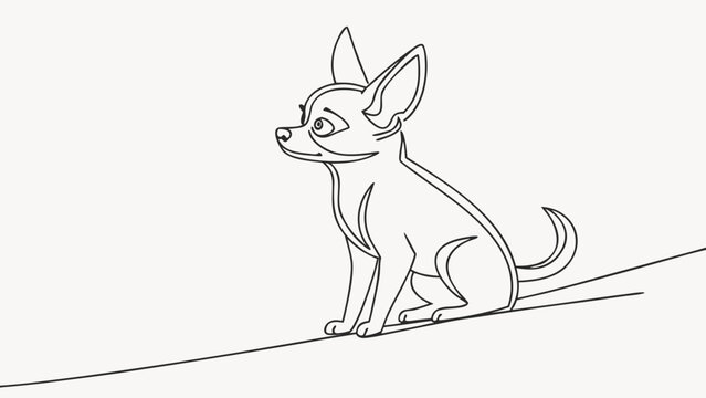 Charming chihuahua dog illustrated in a single continuous line style