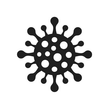 Black and white depiction of a coronavirus cell structure with spikes
