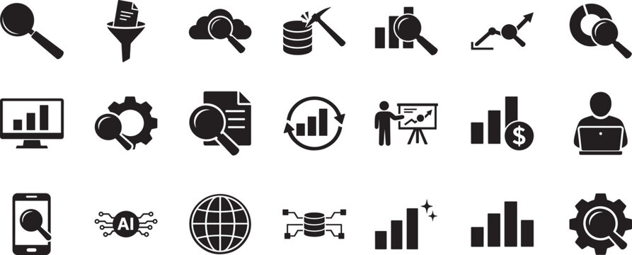 Competitor analysis icon set with clean line style for market research strategy business insight