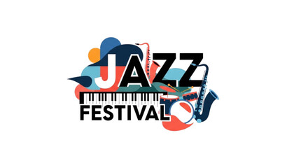 Jazz festival poster vibrant design with musical instruments and bold typography © MdRimon