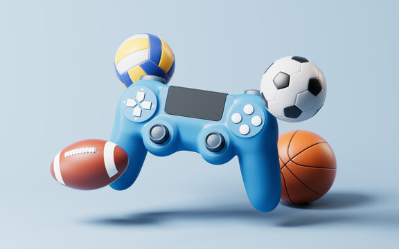 Various of sports games set and game pad, 3d rendering.