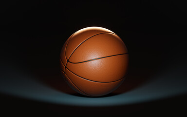 Obraz premium A basketball on dark background, 3d rendering.