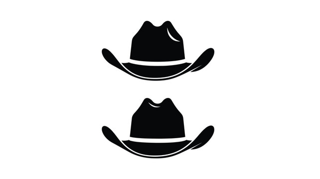 Two black cowboy hats are stacked against a white background silhouette