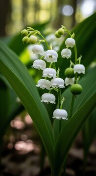 Delicate Lily of the Valley Blossoms in Forest Sunlight.