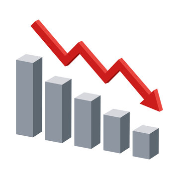 Declining Bar Chart with Red Down Arrow Semi 3D PNG