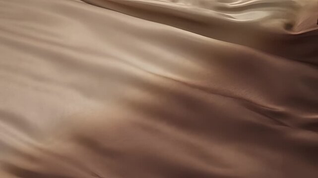 Abstract flowing brown silk fabric texture background with soft light.