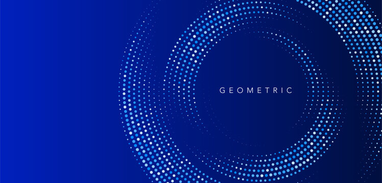 Blue abstract vector business long banner template. Vector Business minimal background with halftone circle frame