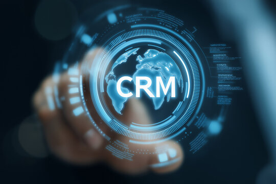 CRM concept showing customer relationship management system, global customer data analysis, digital sales strategy, business intelligence dashboard, data integration, enterprise management technology