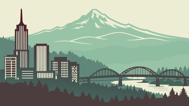 Modern Portland Oregon skyline vector travel wall art